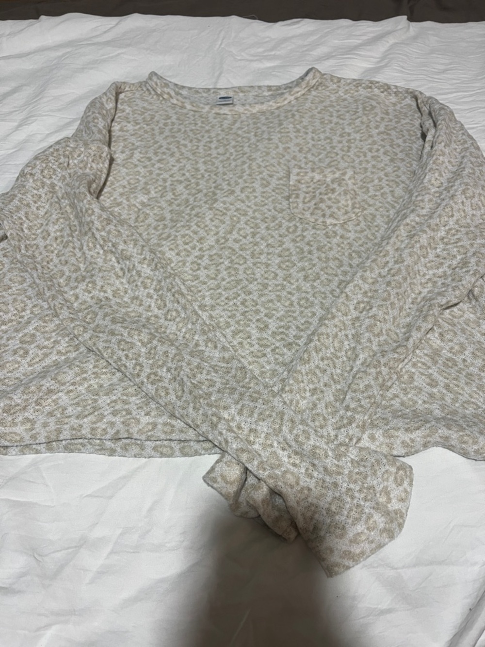 Old Navy Beige Leopard-Print Long Sleeve Crewneck Top